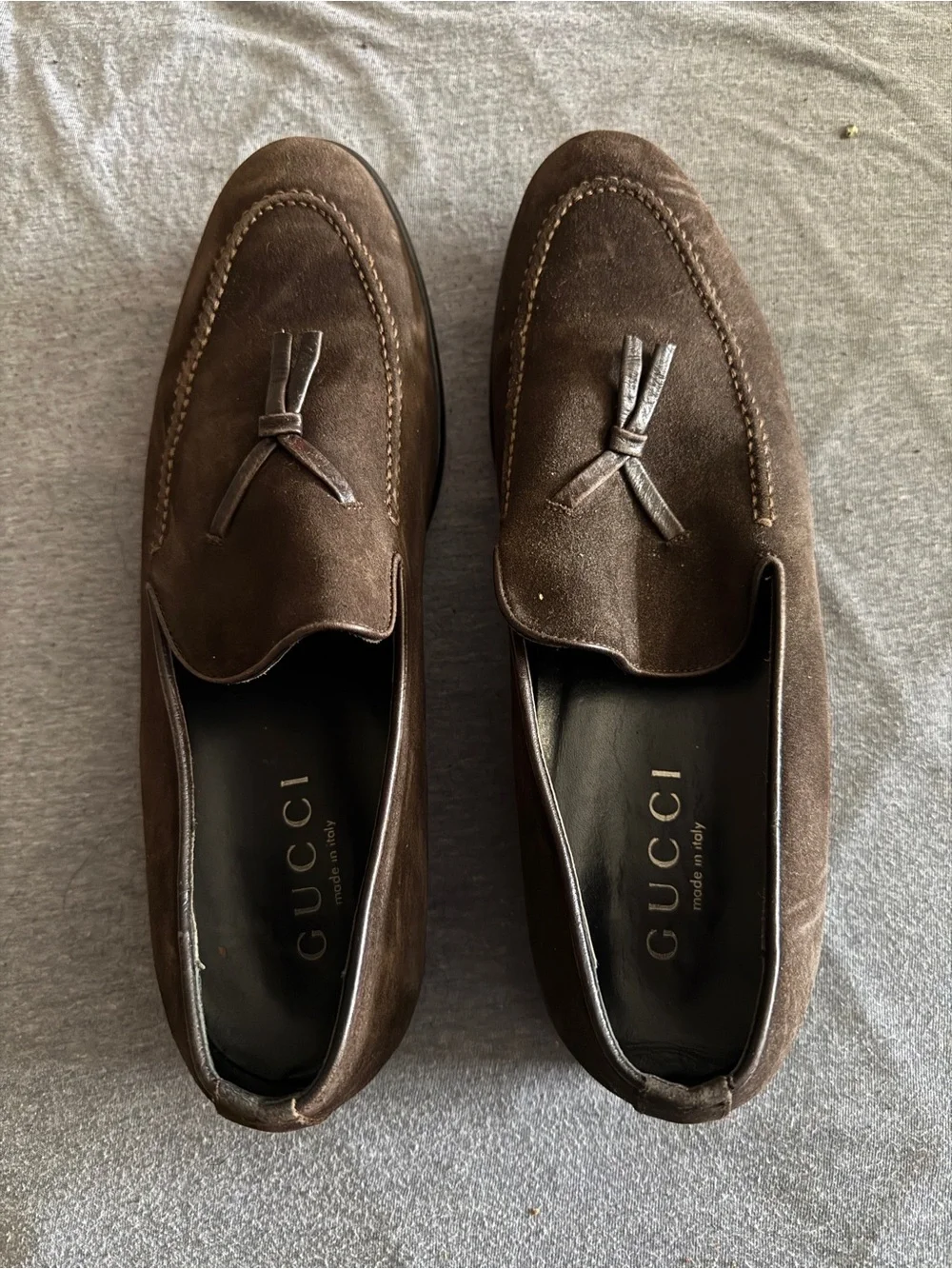 Gucci Brown Suede Tassel Slip-On Loafers